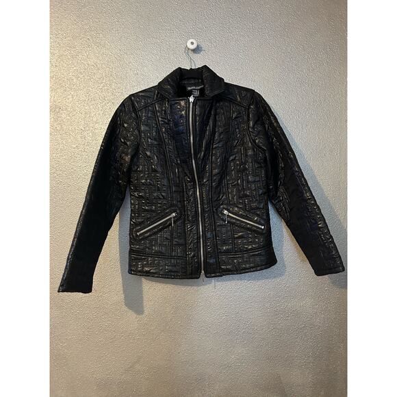 Frank Lyman Edgy Mob Wife Academia Y2K Black Quilted Front Zipper Pockets Jacket - Picture 3 of 14